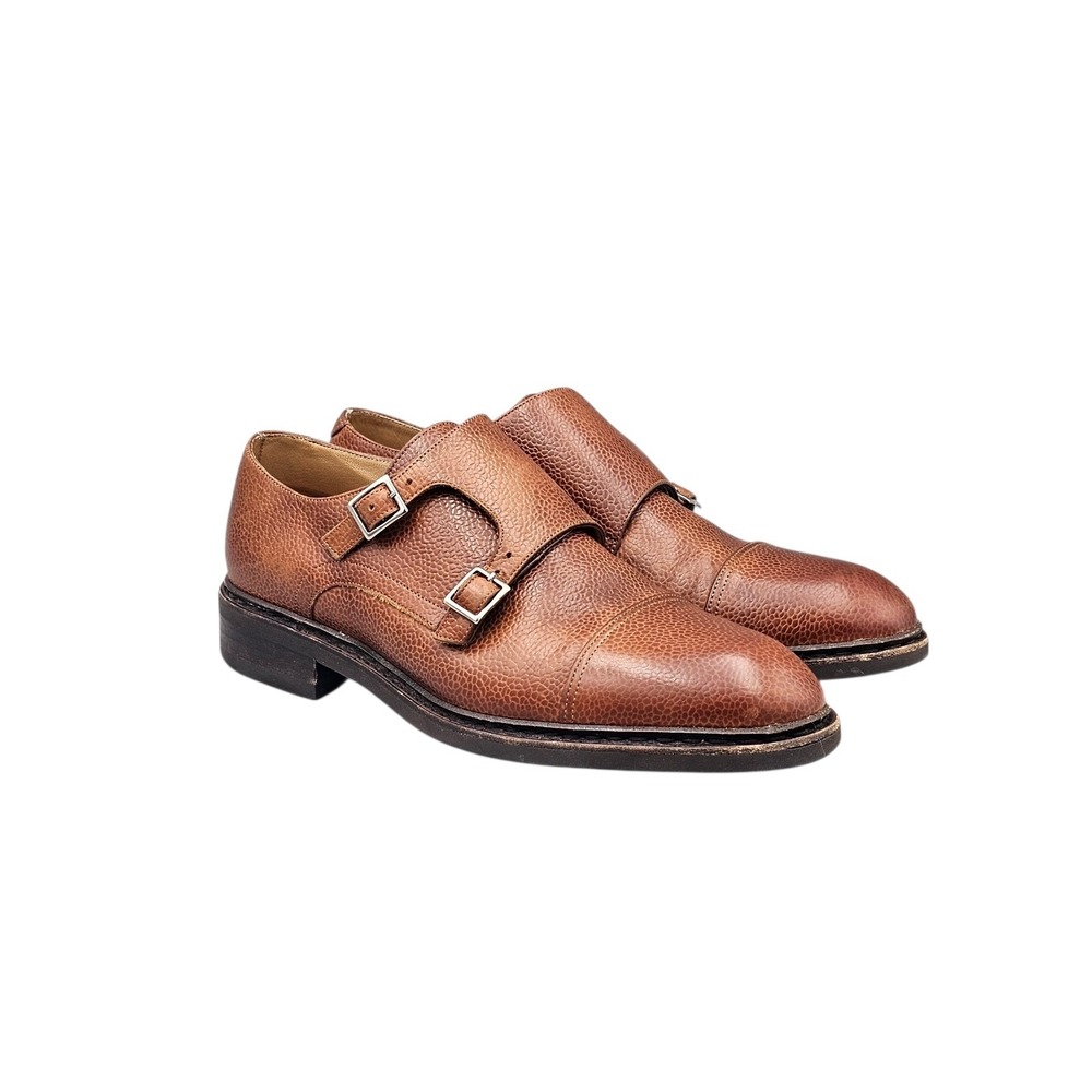 Paraboot Men Size 7.5 US Vigny Actem‎ Brown Pebbled Leather Monk Strap Shoes